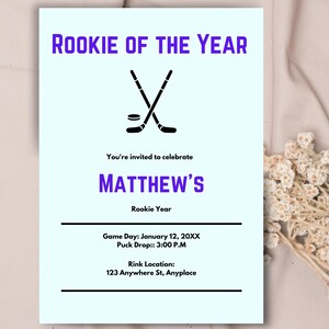 Rookie of the year invitation, hockey themed first birthday invite, sports themed boy&#39;s party, first birthday party decor
