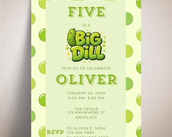 Big Dill Birthday Invite, Pickle-Themed Party, Editable Canva Template, Instant Download, Fun Design