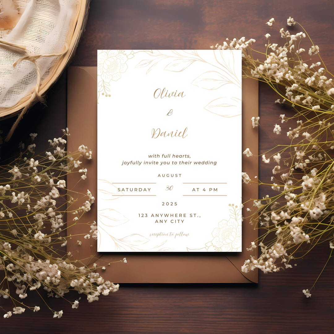 Simple, Minimalist Wedding Invitation Template Digital, Editable in ...
