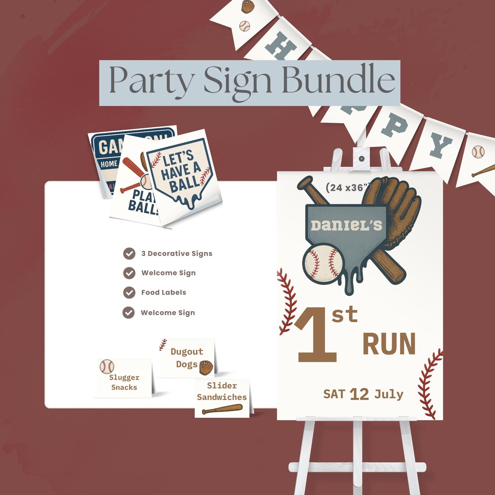 Baseball Drip First Birthday Party Printable Bundle for MVP Theme With ...