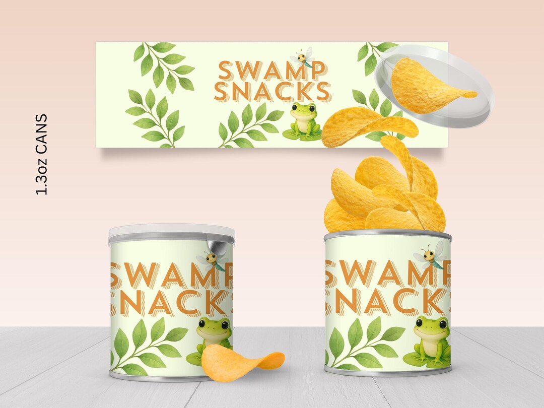 Swamp Snacks Frog Chip Can Label Printable Editable Template Green ...