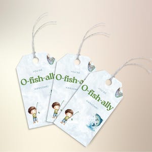 Fishing First Birthday Favor Tags O-Fish-Ally One Printable Thank You Tag for Boy’s First Birthday Party Decorations