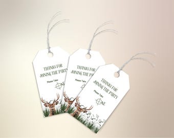 Big One party favor tag, thanks tag template, deer themed party favors, boy's nature themed birthday, Deer party decor, editable template