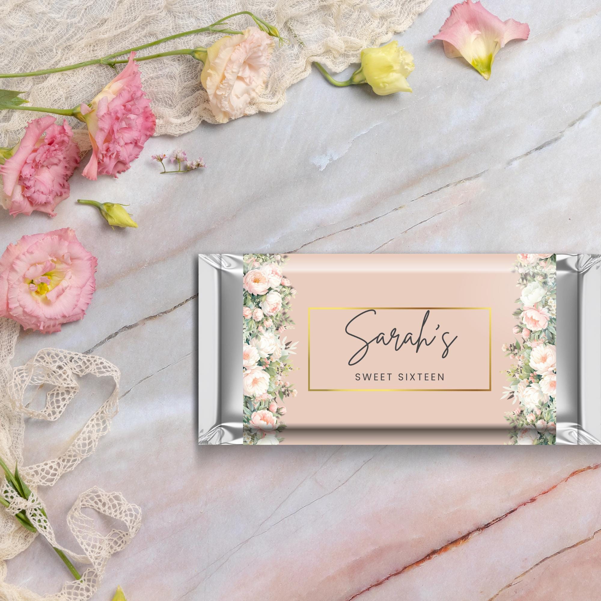 Sweet 16 Blush Pink and Gold Candy Bar Wrapper- Customizable Template ...
