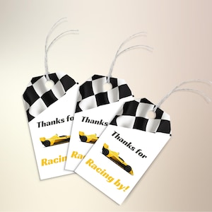 Race Car Party Favor Tags, Fast One Birthday Gift Tags, Racing Theme Thank You Tags, Checkered Flag Printable, Instant Download, Editable