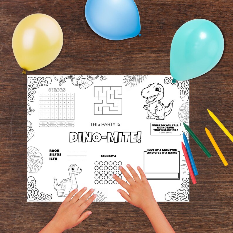 Dinosaur Activity Placemat Printable, Dino Birthday Coloring Page, Kids ...