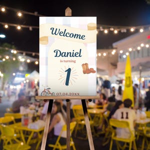All American boy Welcome Sign, Editable Canva Template, 24x36 Poster, First Birthday Party Decor, Printable Rustic Theme,
