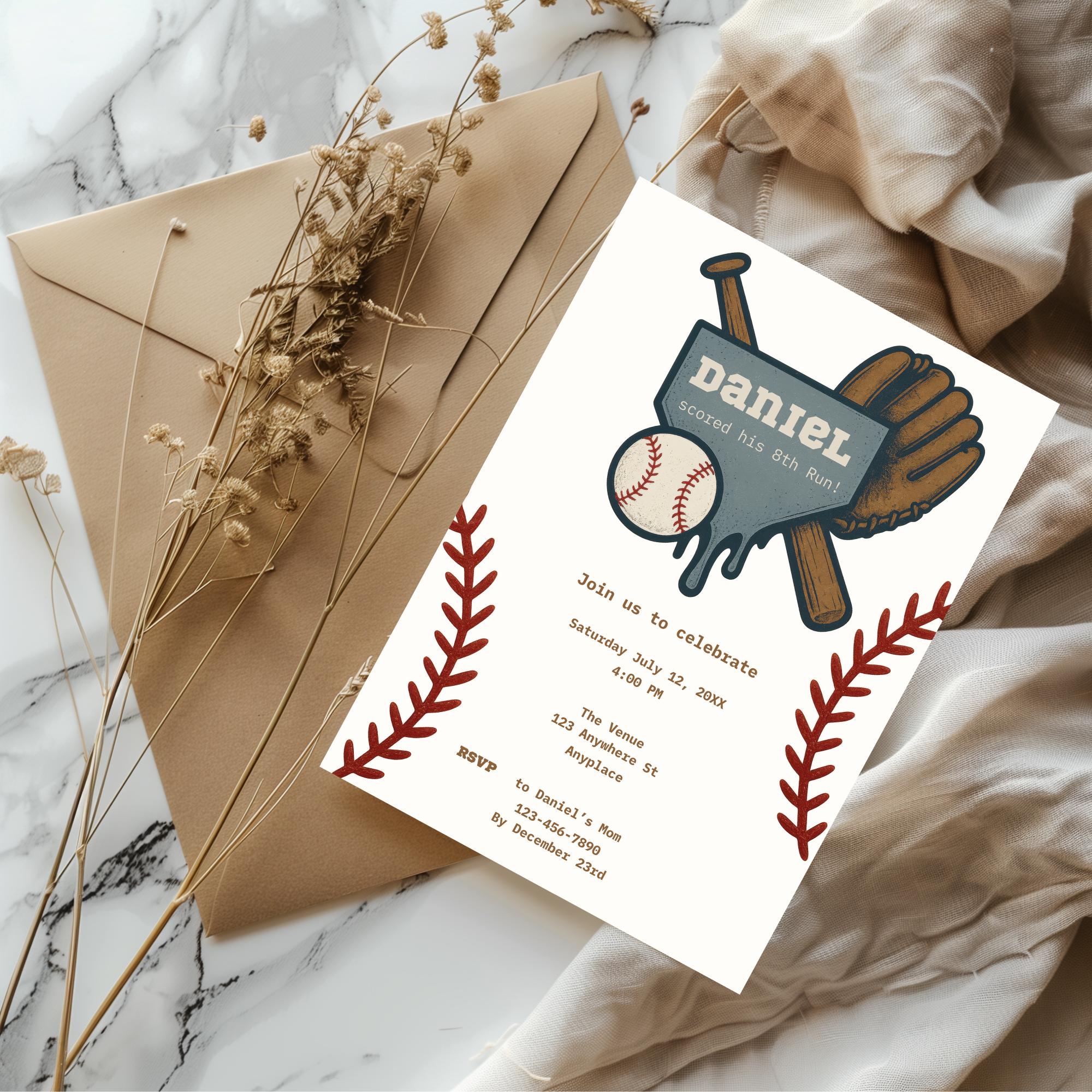 Baseball Drip 8th Birthday Invitation | Editable MVP Sports Party Canva ...
