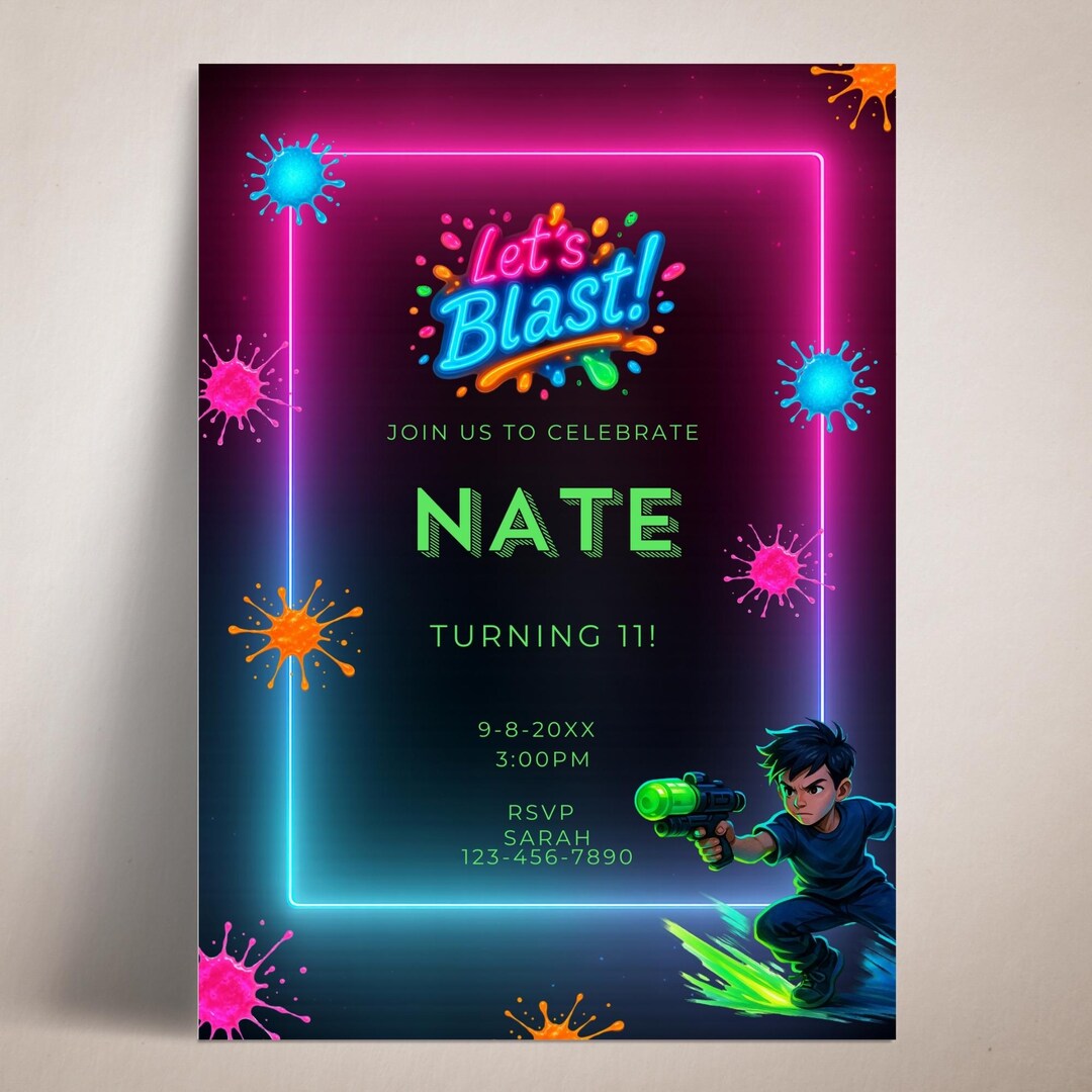 Gel Blaster Birthday Invitation, Target Practice Party Theme Editable ...