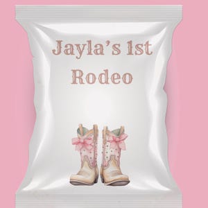 Editable 1st Rodeo Chip Bag Template for Birthday Party Favors, Printable Western Party Decorations, Pink Cowgirl Birthday Favor Wrap