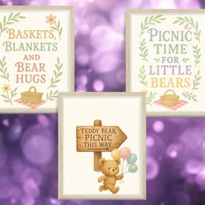 Teddy Bear Picnic Birthday Printable Signs Set of 3 Wall Art for Bear Theme Party Decorations or Baby Shower