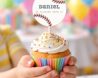 Toppers de bolo de beisebol, modelo para festa de aniversário de menino com tema esportivo, topper de cupcake editável, download instantâneo