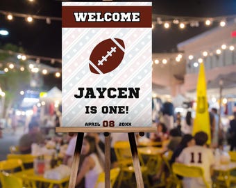 Letrero de bienvenida para cumpleaños de fútbol / Letrero para fiesta deportiva / Plantilla de Canva editable / Decoración de cumpleaños de Touchdown / Descarga instantánea