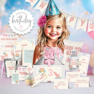 Watercolor Axolotl Birthday Bundle • High Five Party Printable Pack • Editable 3rd Birthday Canva Templates for Girls