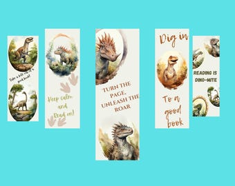 Birthday party favor | Dinosaur theme | Bookmark printable | 2"x6" in size | 5 designs included