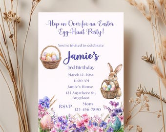 Easter Egg Hunt Birthday Invitation | Bunny Birthday Party Invite | Spring Birthday Invitation | Editable Canva Template | Instant Download