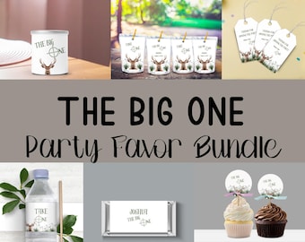 Big One first birthday, hunting party, editable first birthday party favor, boy’s hunting party, one lucky buck party favor bundle