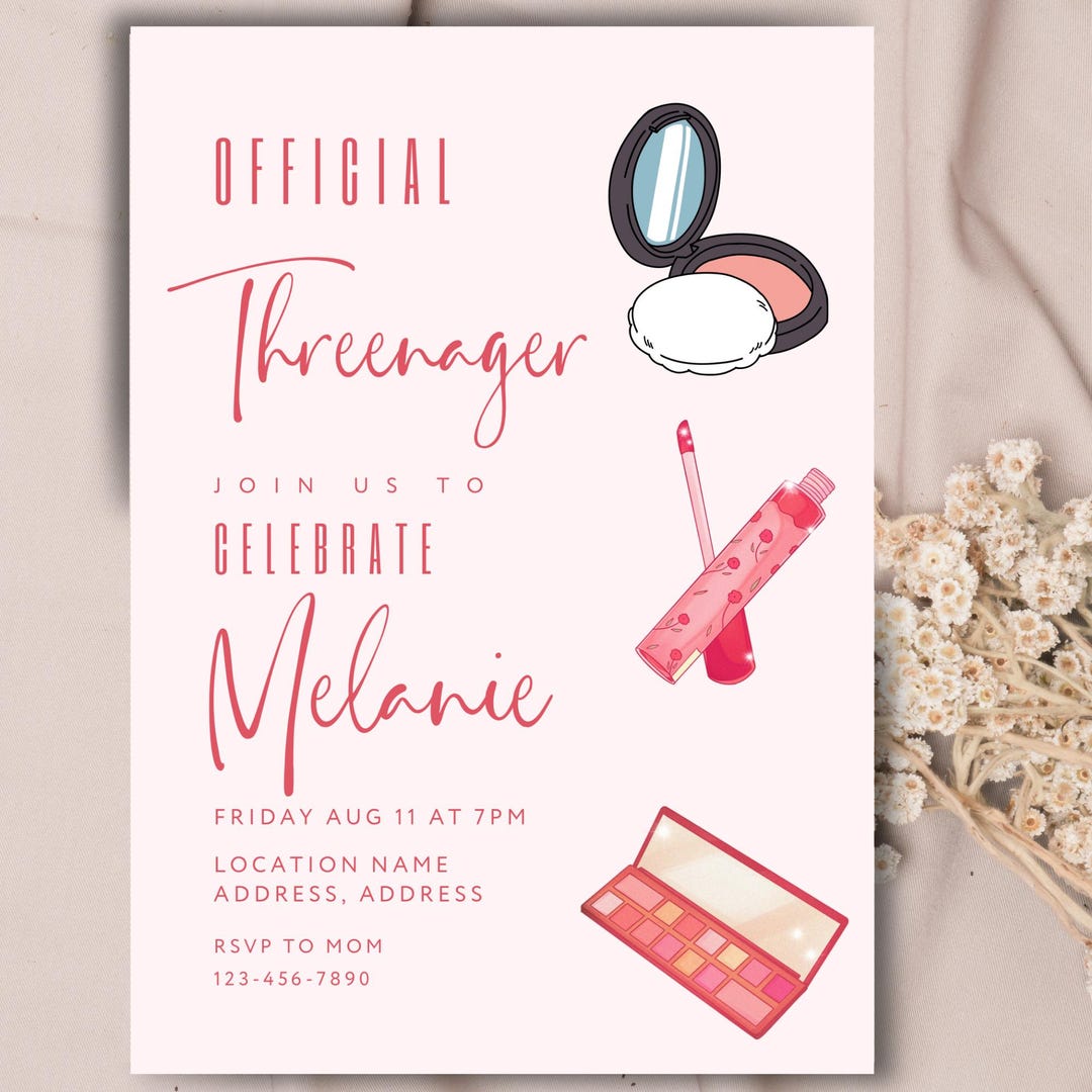 Little Miss Threenager, Girls 3rd Birthday Invitation, Pink Threenager ...