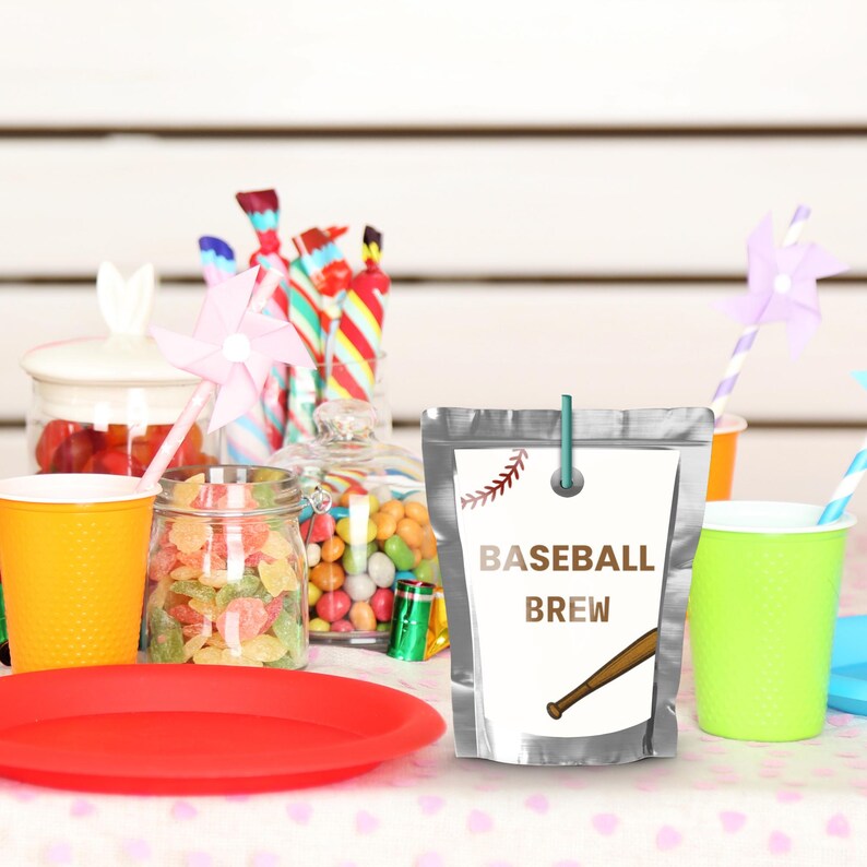 Baseball Juice Pouch Labels, 6th Birthday Canva Template, Editable ...