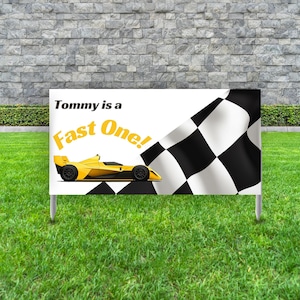 Fast One Birthday Party Backdrop, Personalized Racing Theme Banner, Custom Checkered Flag Party Decoration, Kids Grand Prix Birthday Sign