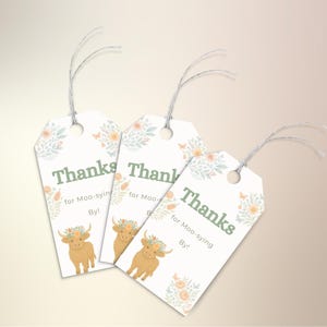 Printable Highland Cow Birthday Favor Tags | Moo-sy Thank You Gift Tags for Party Bags | Farm Animal Party Essentials for Kids