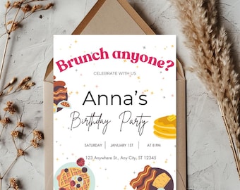Breakfast birthday, Brunch invitation, food themed party, digital invitation, customizable template, girl’s party invite