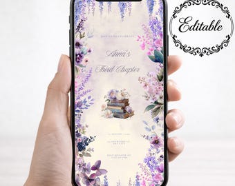 Convite de aniversário de 3 anos para menina, convite digital editável para festa, modelo personalizável do Canva, download instantâneo