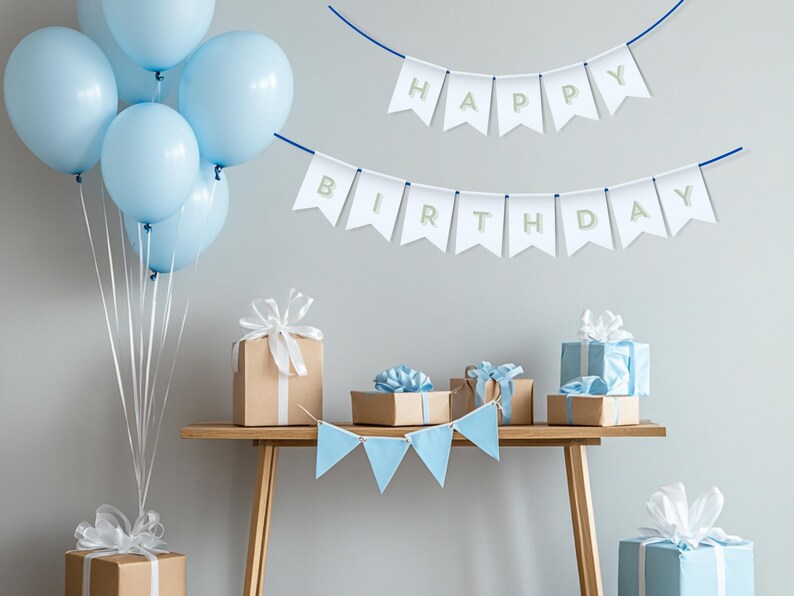 Beary Blue Happy Birthday Banner Editable Printable Teddy Bear Bunting ...