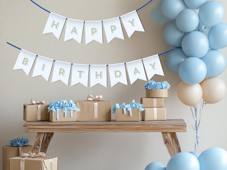 Beary Blue Happy Birthday Banner Editable Printable Teddy Bear Bunting ...