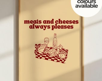 Retro Meats And Cheeses Poster, 260gsm Charcuterie Kitchen Wall Art