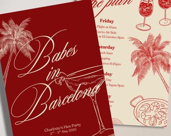 Barcelona hen do digitale Vorlage, bearbeitbarer Wochenendreiseplan, Canva-Download