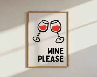 kitchen art wine Poster, Minimalistic Print, Retro Wall Decor