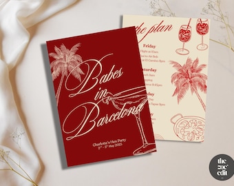 Barcelona hen do digital template, editable weekend itinerary, Canva download