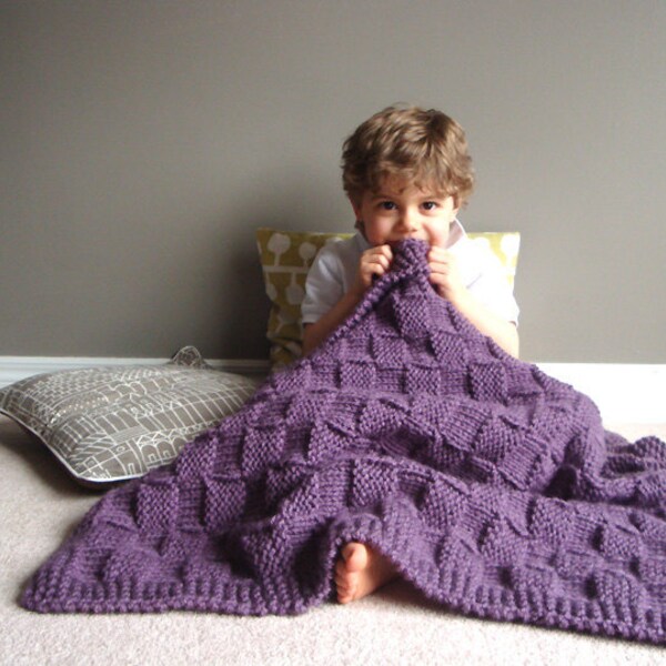 kids knit blanket in DUSTY PURPLE (basket weave)
