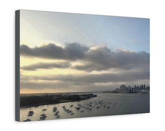 Photographic Art. Oil effect. San Diego boats scene. Wall art. Canvas print