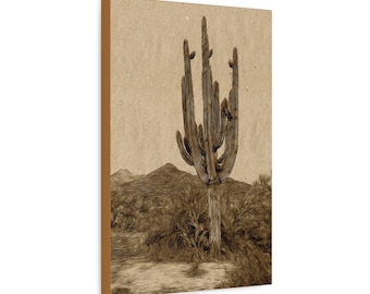 Photographic Art. Pencil sketch effect. Desert scene. Cactus. Wall art. Canvas print