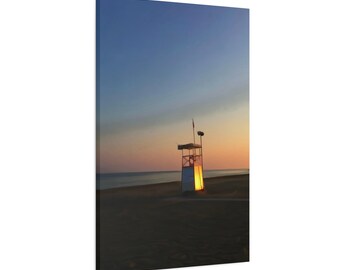 Photographic Art. Oil effect. Beach scene. Lifeguard tower. Wall art. Canvas print