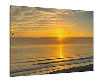 Photographic Art. Oil-effect. Sunset. Coastal. Beach scene. Wall art. Canvas print