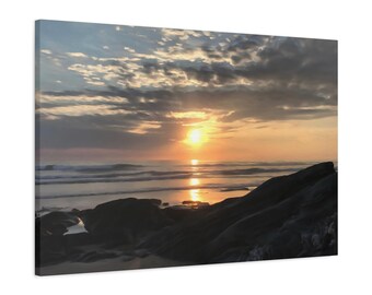 Photographic Art. Oil-effect. Sunrise. Coastal. Beach scene. Wall art. Canvas print
