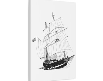 Arte fotográfico. Efecto de boceto a tinta. Barco. Escena de velero. Arte mural. Impresión en lienzo.