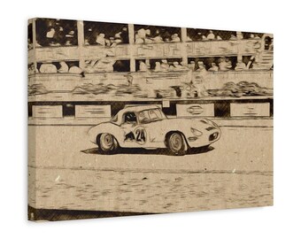 Photographic Art. Sketch. Vintage racing scene. Goodwood revival. Racing car. Wall art. Canvas print