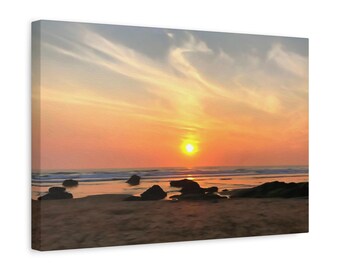 Photographic Art. Oil effect. Beach sunset scene. Wall art. Canvas print