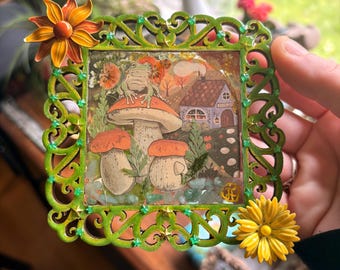 Frog Mushroom Cottage Resin Wall Art | Crystal infused Fairy Tale Decor