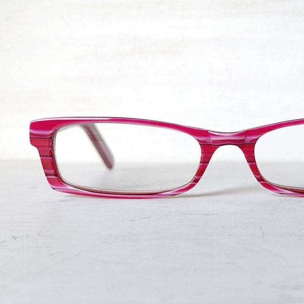 Skinny +2.00 Sleek Slim Acetate Rectangular Reading Glasses Mens Ladies Cinnamon Pink Stripes Narrow Eyeglass Frames