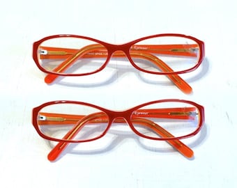 2 Pair +1.50 Acetate Reading Glasses Narrow Skinny Rectangular Vintage Red Orange Colorful Color Pop