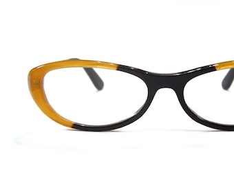 Acetate Glasses Caramel Black Oval Cat Eye Eyewear Eyeglasses Vintage