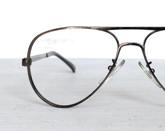 Vintage Eyeglasses French 70's Low Profile Silver Metal Aviator Eyewear Glasses Eyeglass Frames