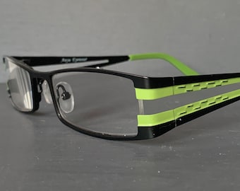 Vintage +1.25 Reading Glasses Skinny WIDE FIT Lightweight Mens or Womens Sleek Design Metal Rectangular Kiwi Green