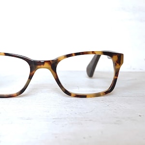 Vintage Acetate 2Tone Tortoise Square Horn rim Eyeglasses Optical New Old Stock 1990s Dark Skin Eyeglass Frames