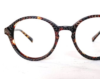 Vintage Eyeglasses Round Panto Horn Rim NOS Eyeglass Frames Keyhole Bridge 1990s Carved P3 Tortoise Round